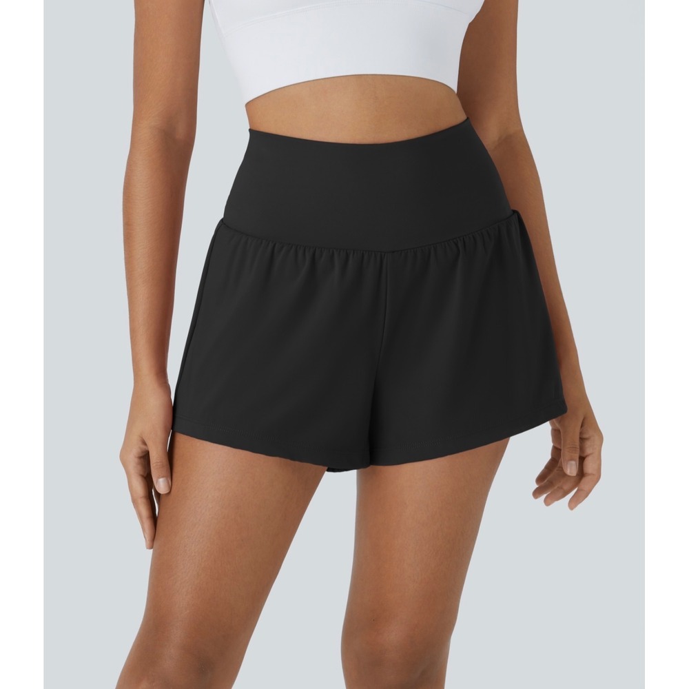 Halara 2-in-1 Yoga Shorts Womens Medium Black 3" Inseam Softlyzero Airy NWT
